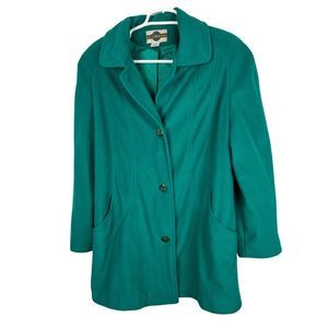 Vintage Out Brook green pea coat 80s shoulder pads lined size 12 fall winter